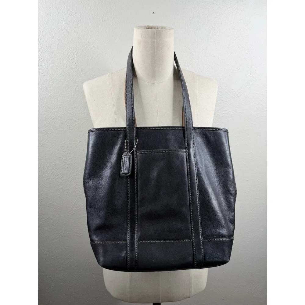 Vintage Coach Tote Women's Black Leather Gallery Shoulder Bag F3X-5187